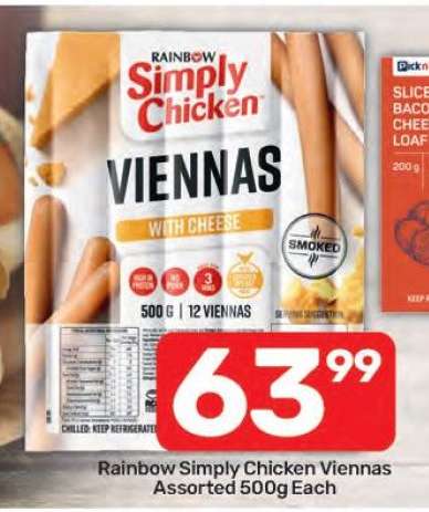 Rainbow Simply Chicken Viennas Assorted 500g Each