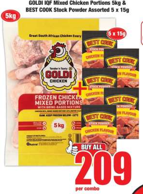 GOLDI IQF Mixed Chicken Portions 5kg & BEST COOK Stock Powder Assorted 5 x 15g
