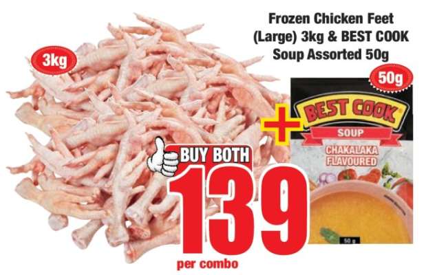 Frozen Chicken Feet (Large) 3kg & BEST COOK Soup Assorted 50g