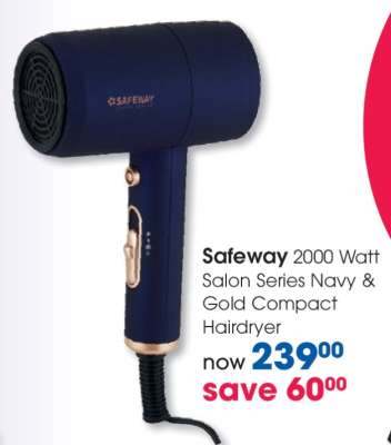 Safeway 2000 Watt Salon Series Navy & Gold Compact Hairdryer