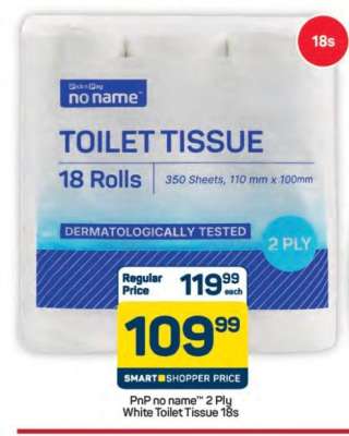 PnP no name 2 Ply White Toilet Tissue 18s