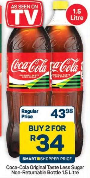 Coca-Cola Original Taste Less Sugar Non-Returnable Bottle 1.5 Litre
