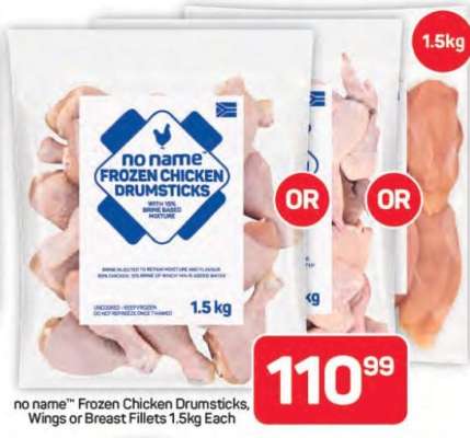 no name Frozen Chicken Drumsticks, Wings or Breast Fillets