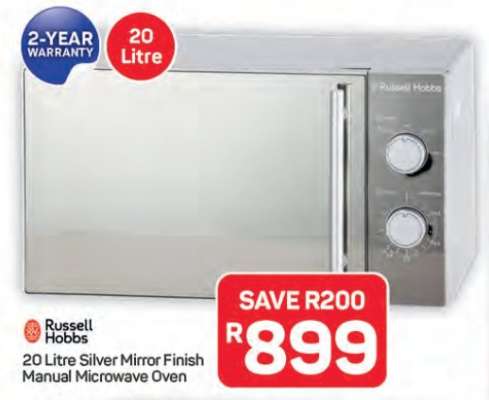 Russell Hobbs 20 Litre Silver Mirror Finish Manual Microwave Oven