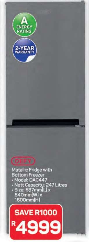 DEFY Metallic Fridge with Bottom Freezer