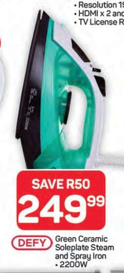 DEFY Green Ceramic Soleplate Steam and Spray Iron
