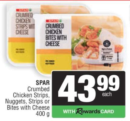 SPAR Crumbed Chicken Strips, Nuggets, Strips or Bites with Cheese