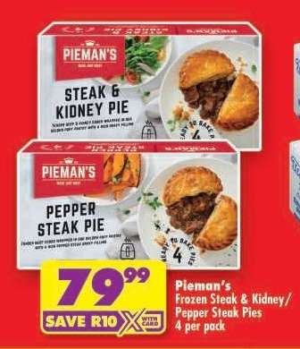 Pieman's Frozen Steak & Kidney / Pepper Steak Pies