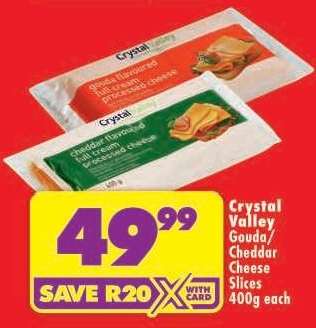 Crystal Valley Gouda/Cheddar Cheese Slices 400g each