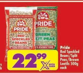 Pride Red Speckled Beans/Split Peas/Brown Lentils 500g each