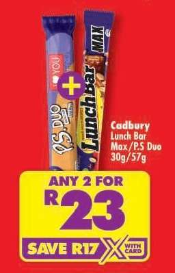 Cadbury Lunch Bar Max / P.S Duo 30g/57g