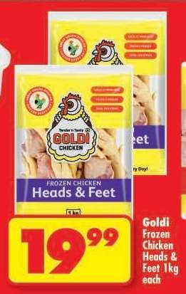 GOLDI FROZEN CHICKEN HEADS & FEET 1kg each