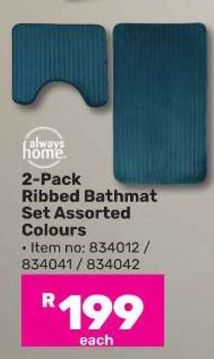 2-Pack Ribbed Bathmat Set Assorted Colours