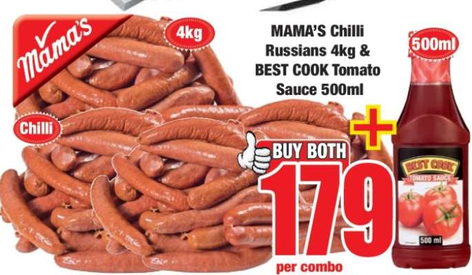 MAMA’S Chilli Russians 4kg & BEST COOK Tomato Sauce 500ml