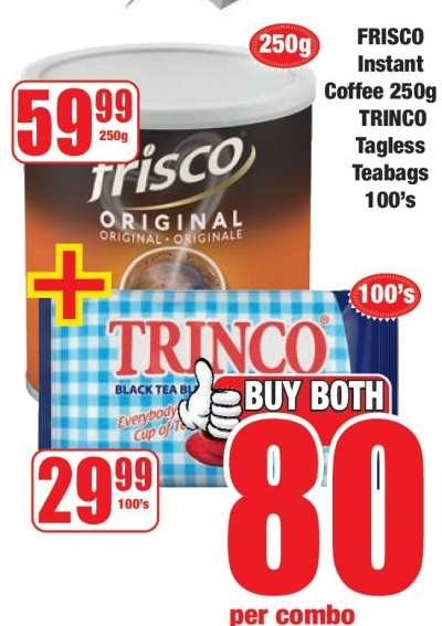 FRISCO Instant Coffee 250g TRINCO Tagless Teabags 100's