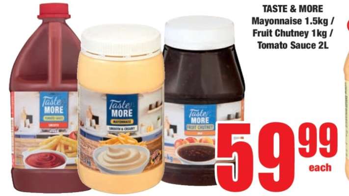 TASTE & MORE Mayonnaise 1.5kg / Fruit Chutney 1kg / Tomato Sauce 2L