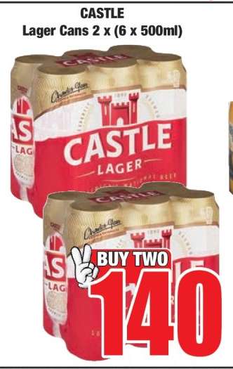 CASTLE LAGER CANS 2 X (6 X 500ML)