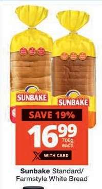 Sunbake Standard/Farmstyle White Bread