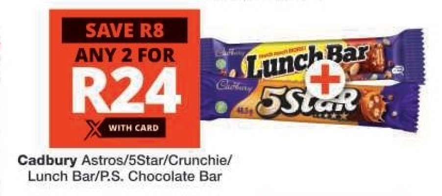 Cadbury Astros/5Star/Crunchie/Lunch Bar/P.S. Chocolate Bar