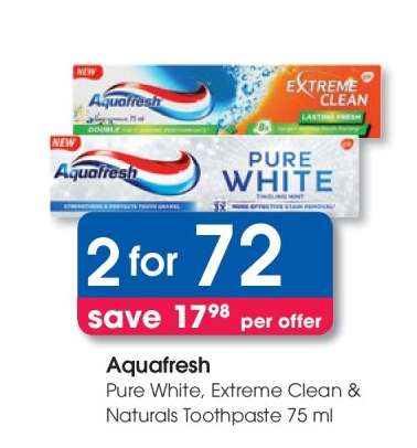 Aquafresh Pure White, Extreme Clean & Naturals Toothpaste 75 ml
