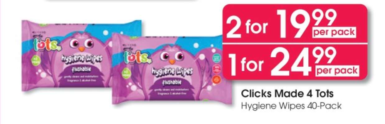 Clicks Made 4 Tots Hygiene Wipes 40-Pack