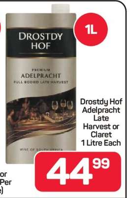 Drostdy Hof Adelpract Late Harvest or Claret 1 Litre Each