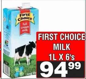 FIRST CHOICE MILK 1L X 6's