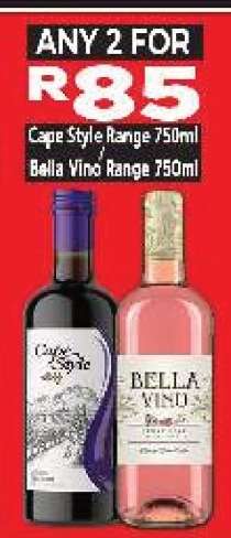 Cape Style Range 750ml, Bella Vino Range 750ml
