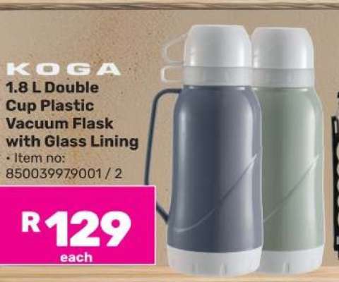KOGA 1.8 L Double Cup Plastic Vacuum Flask with Glass Lining