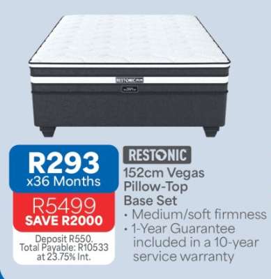 Restonic 152cm Vegas Pillow-Top Base Set