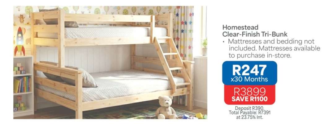 Homestead Clear-Finish Tri-Bunk