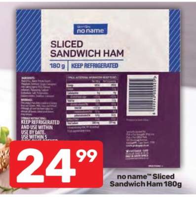 no name™ Sliced Sandwich Ham 180g