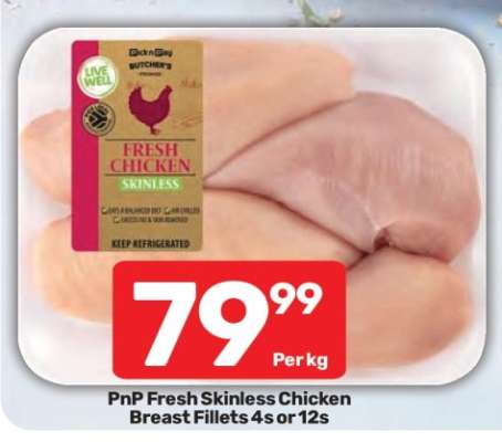 PnP Fresh Skinless Chicken Breast Fillets 4s or 12s