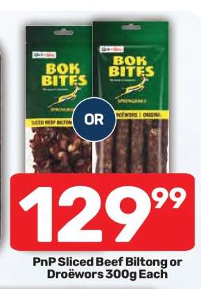 PnP Sliced Beef Biltong or Droëwors 300g Each