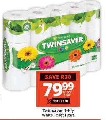 TWINSAVER 1-PLY WHITE TOILET ROLLS
