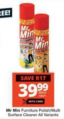 Mr Min Furniture Polish/Multi Surface Cleaner All Variants