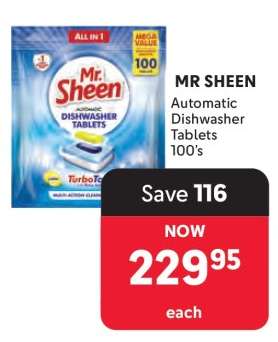 MR SHEEN Automatic Dishwasher Tablets 100's