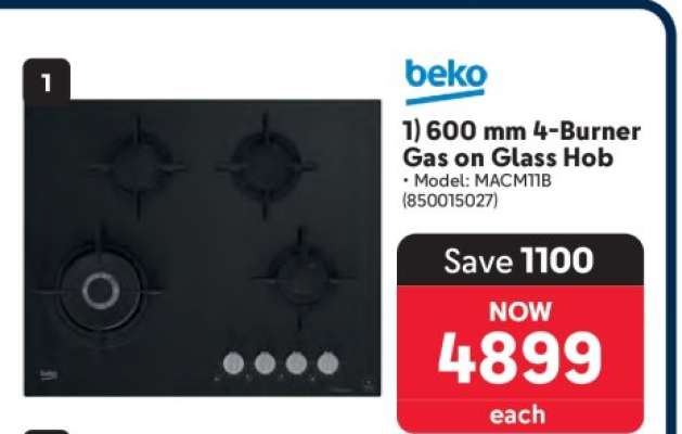 beko 600 mm 4-Burner Gas on Glass Hob