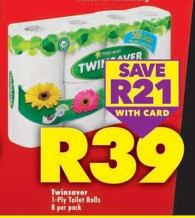 TWINSAVER 1-PLY TOILET ROLLS 8 per pack