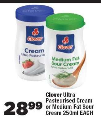 Clover Ultra Pasteurised Cream or Medium Fat Sour Cream