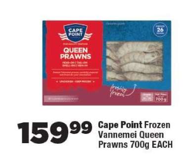 Cape Point Frozen Vannemei Queen Prawns 700g EACH