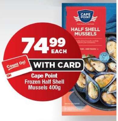 Cape Point Frozen Half Shell Mussels 400g