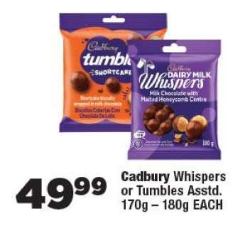 Cadbury Whispers or Tumbles Assorted