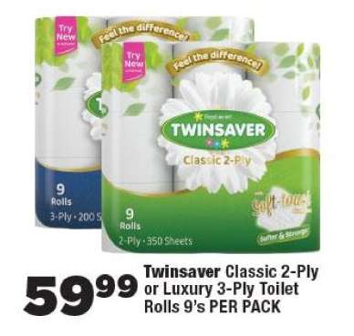 Twinsaver Classic 2-Ply or Luxury 3-Ply Toilet Rolls 9's PER PACK