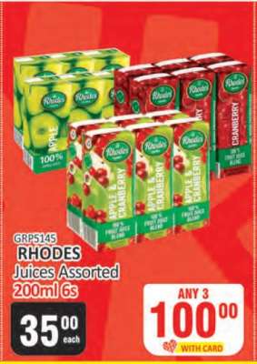 RHODES Juices Assorted 200ml 6s