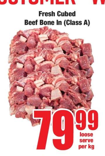 Fresh Cubed Beef (Bone In) Class A
