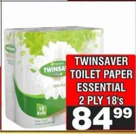 TWINSAVER TOILET PAPER ESSENTIAL 2 PLY 18's