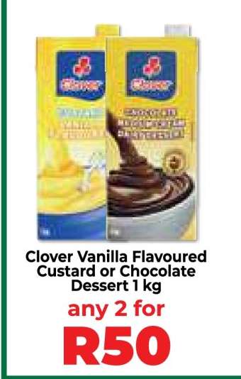 Clover Vanilla Flavoured Custard or Chocolate Dessert 1 kg
