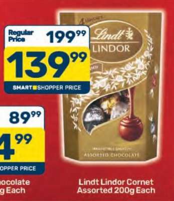 Lindt Lindor Cornet Assorted 200g Each