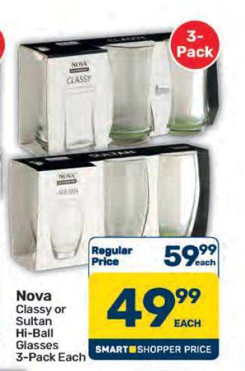 Nova Classy or Sultan Hi-Ball Glasses 3-Pack